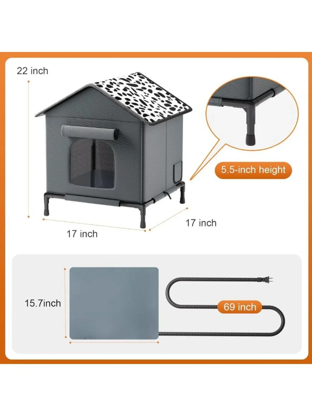 Heated Outdoor Cat House - Weatherproof Insulated Shelter with Heating Pad for